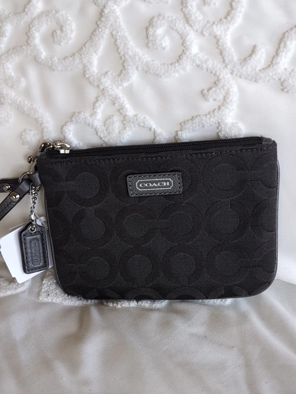 Gray Coach Signature Zip Wristlet With Iconic C Fabric And Coach Leather NWT